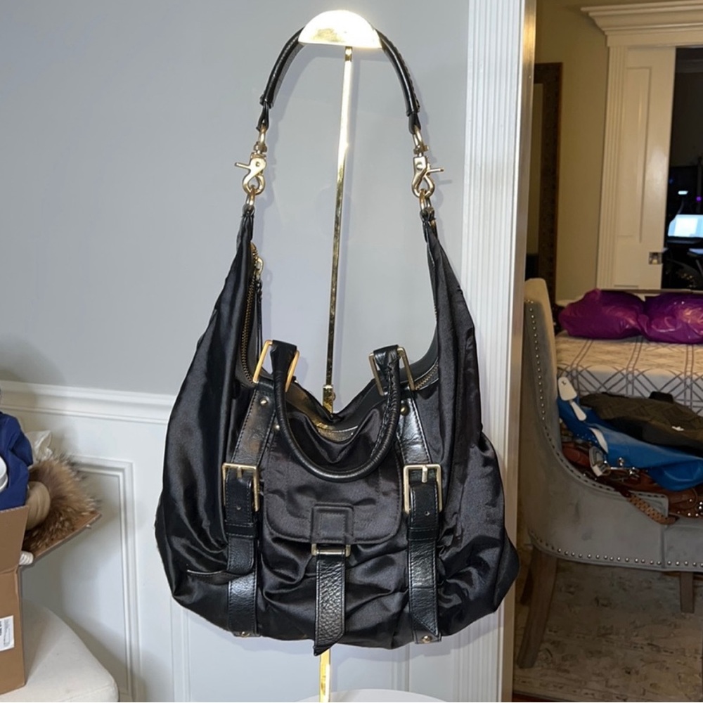 Botkier Black Nylon Shoulder Duffle Bag w/ Leather Detail